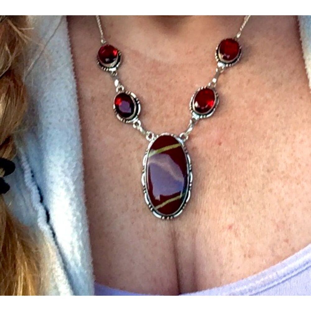Burgundy Mookite and Wine Red Garnets Handmade Boho Necklace Earthy vibe
